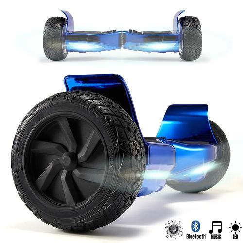 Hoverboard 8.5 Pouces Tout-Terrain Avec Sac Et Télécommande - Autonomie 12 Km, Vitesse 12 Km/H, Moteur Puissant, Charge Max 120kg, Batterie Longue Durée, Bleu Chromé