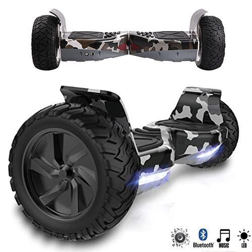 Hoverboard 8.5 Pouces Tout-Terrain Avec Sac Et Télécommande - Autonomie 12 Km, Vitesse 12 Km/H, Moteur Puissant, Charge Max 120kg, Batterie Longue Durée, Vert Camouflage