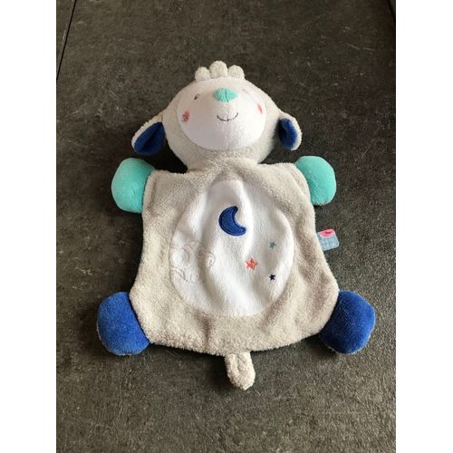Doudou Plat Sucre D'orge Mouton Chien Bleu Gris  Blanc Lune Etoile