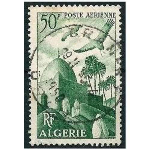Algérie, Département Français 1949, Beau Timbre De Poste Aérienne Yvert 10, Paysage D'algérie, Marabout, Oblitéré, Tbe -