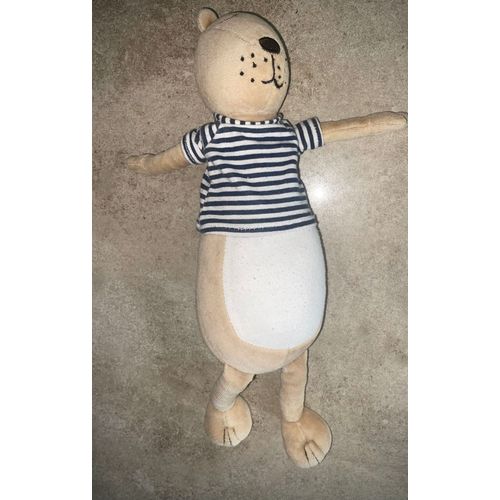 Doudou Ours Bout'chou Beige T Shirt Marine Raye Blanc Peluche Jouet Bebe Ourson