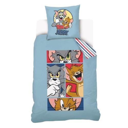 Housse De Couette Tom Et Jerry Comics, Bleu, Enfant, 140x200cm, 1 Personne, 100% Coton