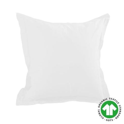 Taie D'oreiller Coton Biologique, 65x65cm, A Volant Plat, Blanc, 100% Coton 57 Fils, Oeko-Tex