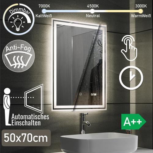 Aquamarin® Miroir Salle De Bain Led - 50x70 Cm, Cee:A++, Tactile, Mural, Fonction Mémoire - Miroir Cosmétique