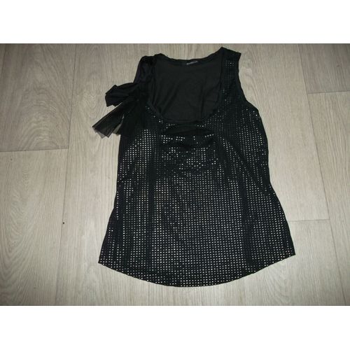 Top Noir Garella Déco Voile Froufrous Et Petits Clous Neuf