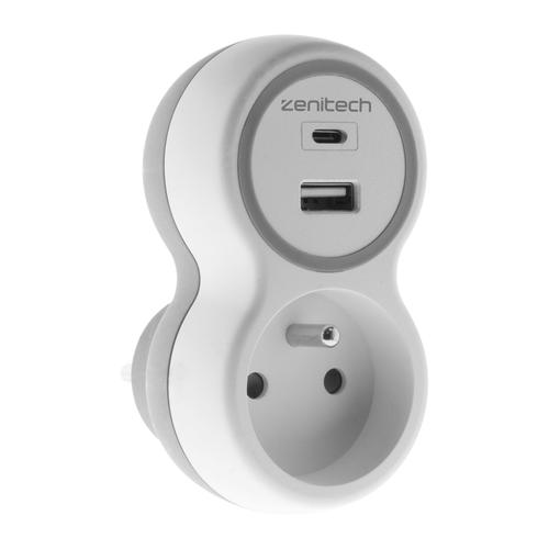 zenitech - Coupe-circuit - connecteurs de sortie : 3 (USB, CEE 7/5, 24 pin USB-C) - gris, blanc