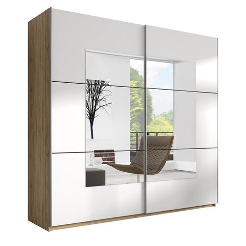 Armoire Design 2 Portes 180cm Couleur Chêne Clair Et Blanc. Collection Eos