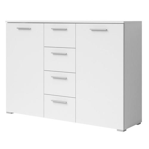 Commode Design 2 Portes Et 4 Tiroirs 130cm. Collection Eos Coloris Blanc Mat