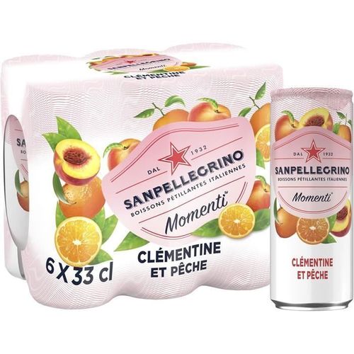 Lot De 4 - San Pellegrino : Momenti - Eau Gazeuse Aromatisée Pêche Clémentine 6x33cl