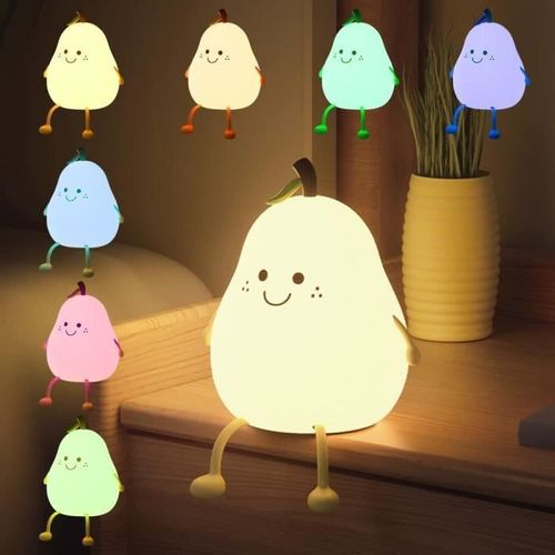 Veilleuse En Forme De Poire, 7 Couleurs Led Lampe En Silicone Poire, Rechargeable Lampe De Chevet Veilleuse Bébé, Forme Poire[U1038]