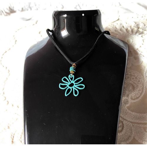 Collier Ras-Du-Cou Perle Acier Inoxydable Or Et Bleu