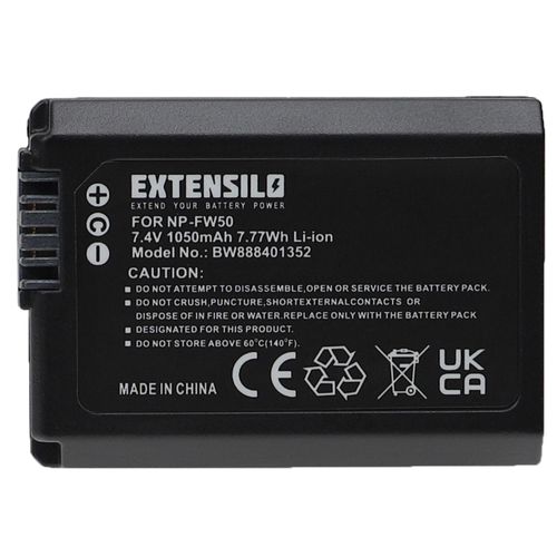 EXTENSILO Batterie compatible avec Sony Alpha 6000, 6300, 5000, 3000, 5100, 6400, 6100 appareil photo, reflex numérique (1050mAh, 7,4V, Li-ion)