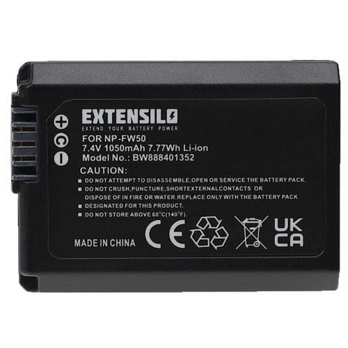 EXTENSILO Batterie compatible avec Sony Alpha 6000, 6300, 5000, 3000, 5100, 6400, 6100 appareil photo, reflex numérique (1050mAh, 7,4V, Li-ion)