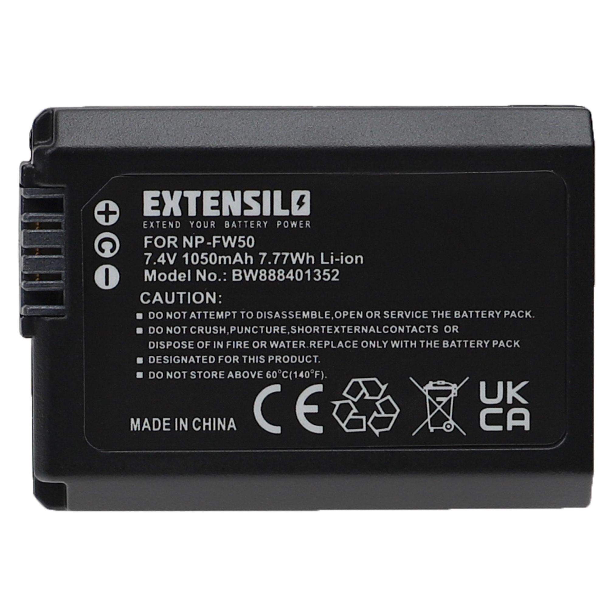 EXTENSILO Batterie compatible avec Sony Alpha A6000, A6300, A7R II, A6400, A7r ILCE-7K appareil photo, reflex numérique (1050mAh, 7,4V, Li-ion)