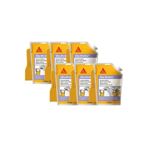 Lot de 6 mortiers de réparation prêt à mélanger - SIKA Mix & Go - Gris - 1,25kg