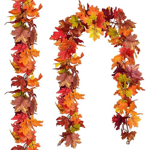 2Pcs Artificielles Feuilles Automne Guirlande, Feuilles d'érable Vigne érable grimpante pour l'automne Mariage Fête cheminée et Thanksgiving