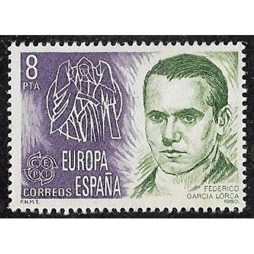 Timbre Espagne N°2214 Y & T 8 P. Vert Et Violet Europa Personnages Célèbres Federico Garcia Lorca Poète Et Dramaturge
