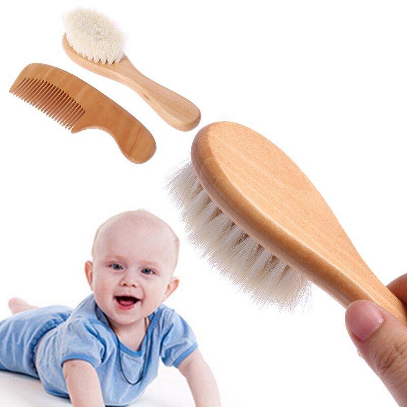 Brosse § Peigne § Masseur en bois et en laine naturelle pour bébé