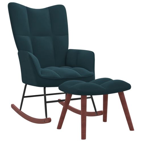 Vidaxl Chaise À Bascule Avec Repose-Pied Bleu Velours