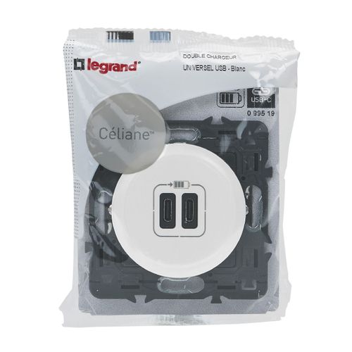 Double chargeur USB Type C 3A 15W à composer Céliane - Blanc