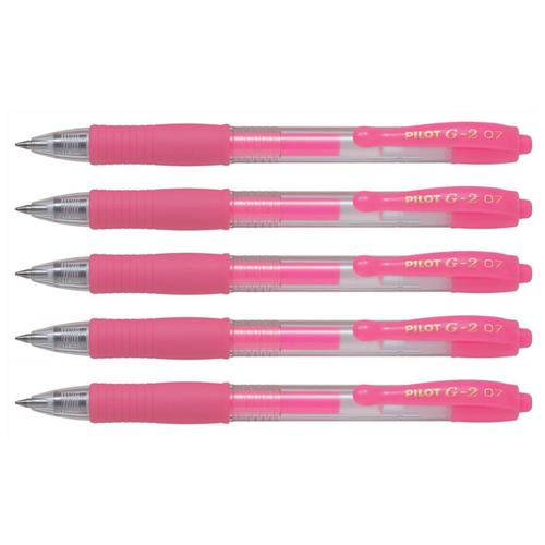 Pilot Lot De 5 Stylos Roller Encre Gel G2 07 Pointe Moyenne Néon Rose