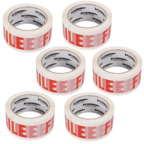 LOT DE 6 RUBANS D'EMBALLAGE FRAGILE POUR CONDITIONNEMENT 50 mm X 66 mètres