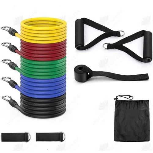 Htbe? Kit ?Lastique De Musculation Fitness Homme Femme Avec Poign?Es 11pcs Bandes R?Sistance 5 Niveaux ?Quipement De Sport