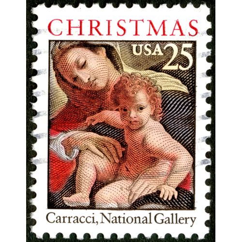 Timbre Oblitéré Usa, Christmas, Carracci, National Gallery, 25