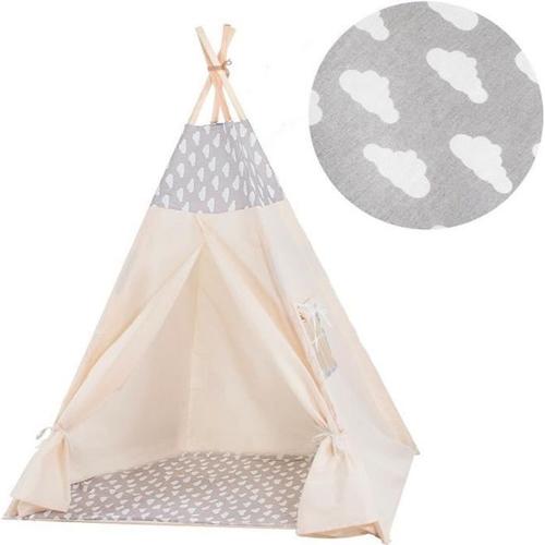 Tente Pour Enfant En Coton Springos® - 160x120x100 Cm - Nuage/Gris
