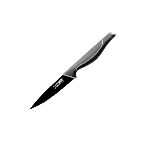 Nirosta 43733 Couteau De Cuisine Dentelée, Couteau À Découper À Dents, Lame De 11 Cm, Noir, Acier Inoxydable, 23 X 11 Cm