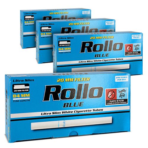 Pack de 4 Boîtes de 200 Tubes Rollo Blue Ultra Slim pour Cigarettes 84 mm x 6.5 mm
