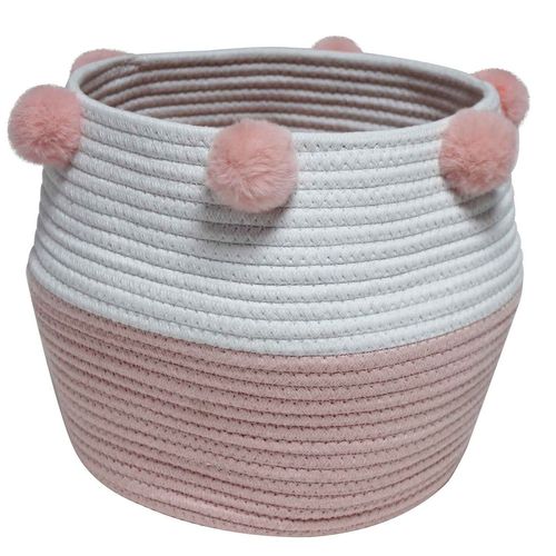 Paniere Et Pompons 30xht 26 Cm Coton Suzy Rose/Blanc