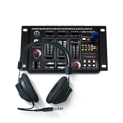 Table de mixage Sono DJ BM SONIC BMS-21USB-BT 4 voies/7 canaux, USB BLUETOOTH, 1 PHONO/LINE, 1 PHONO/USB, 1 CD, MICROS - Casque