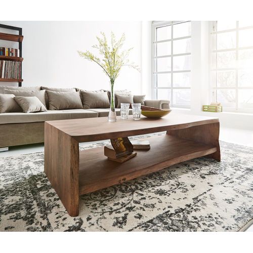 Table-Basse Live-Edge Acacia Marron130x60 Cm Tronc D'arbre Table D'arbre