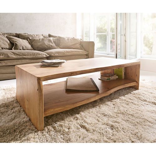 Table-Basse Live-Edge Acacia Nature 130x60 Cm Tronc D'arbre