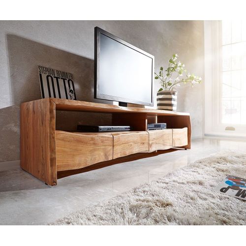Table-Tv Live-Edge Acacia Nature 190 Cm 4 Tiroirs Bord De L'arbre Lowboard