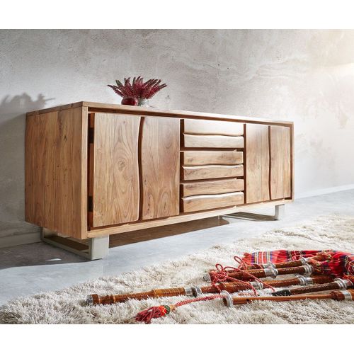 Commode Live-Edge Acacia Nature 172 Cm 4 Portes 3 Tiroirs Buffet Tronc D'arbre