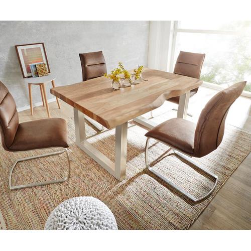 Table-De-Salle-?-Manger Edge Acacia Nature 140x90 Xl Acier Inoxydable Large Live-Edge