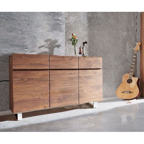 Commode Live-Edge Acacia Marron 147 Cm 3 Portes 3 Tiroirs Bordure D'arbre Buffet