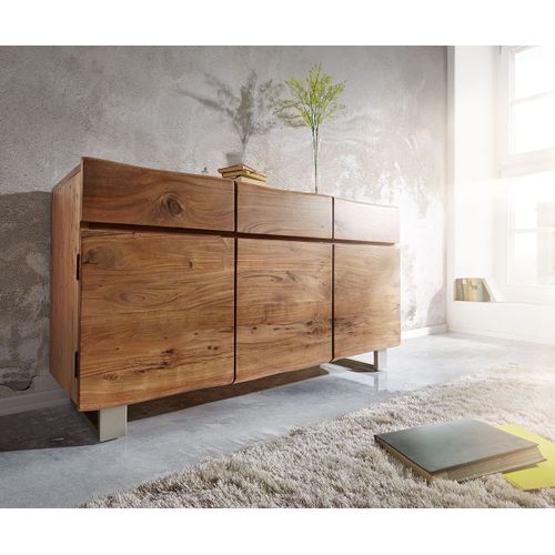 Commode Live-Edge Acacia Nature 147 Cm 3 Portes 3 Tiroirs Buffet