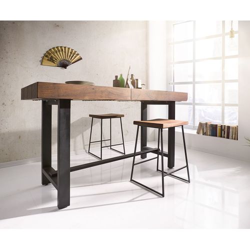 Table-Bar Blokk Acacia Marron 165x60 Cm Avec Pieds Métal Table De Bar