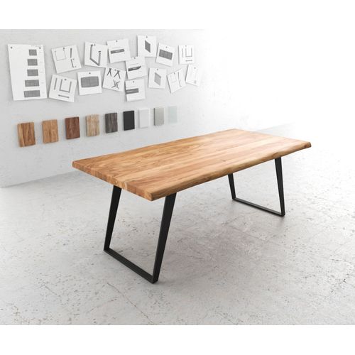 Table-De-Salle-À-Manger Edge Acacia Nature 200x100 Xl Métal Incliné Live-Edge