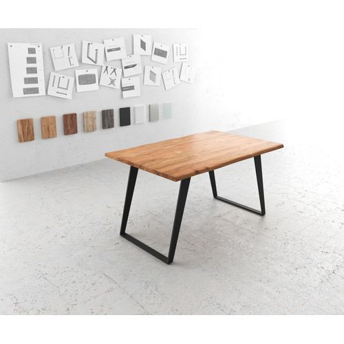 Table-De-Salle-À-Manger Edge Acacia Nature 140x90 Métal Incliné Live-Edge