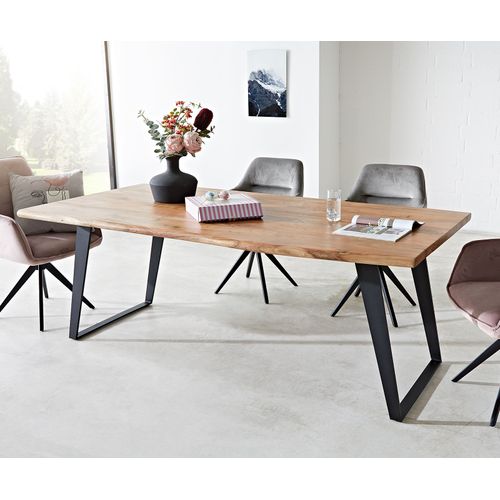 Table-De-Salle-À-Manger Edge Acacia Nature 200x100 Métal Incliné Live-Edge