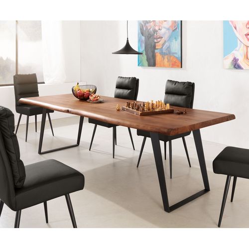 Table-De-Salle-À-Manger Edge Acacia Marron 260x100 Xl Métal Incliné Live-Edge