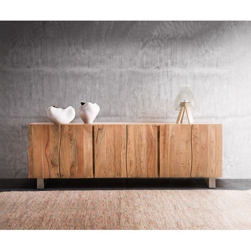 Commode Live-Edge Acacia Naturel 220 Cm 6 Portes En Bois Massif Buffet Bord D'arbre