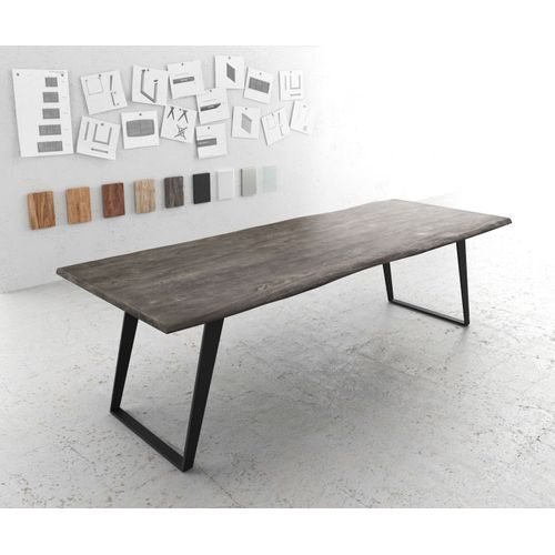 Table-De-Salle-À-Manger Edge Acacia Platine 260x100 Métal Incliné Live-Edge