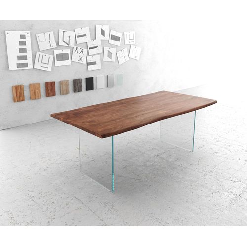 Table-De-Salle-À-Manger Edge Acacia Marron 200x100 Verre Live-Edge