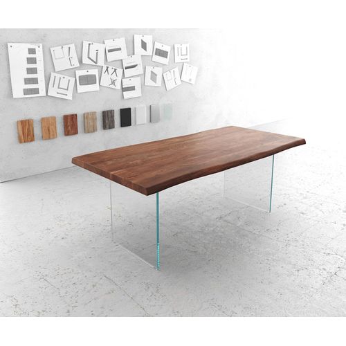 Table-De-Salle-À-Manger Edge Acacia Marron 200x100 Xl Verre Live-Edge