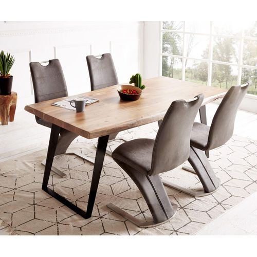 Table-De-Salle-À-Manger Edge Acacia Nature 180x90 Xl Métal Incliné Live-Edge